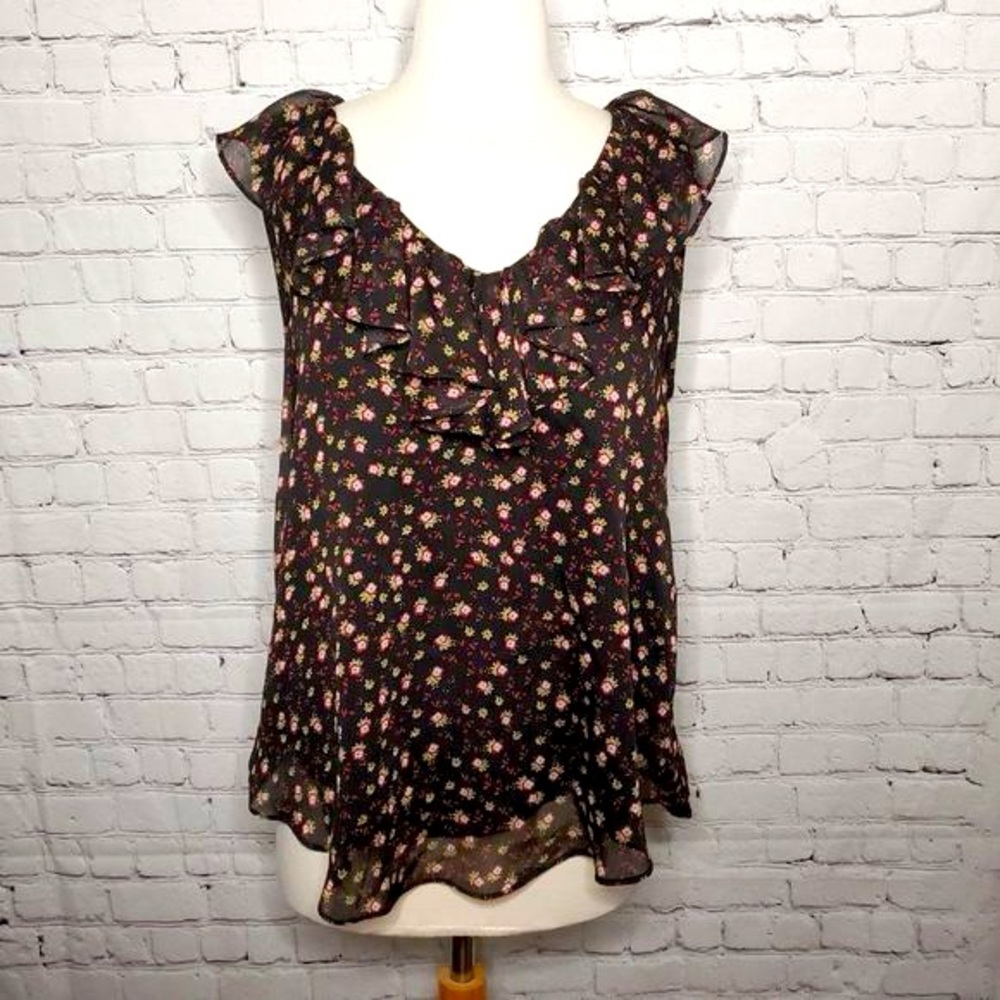 REBECCA MINKOFF 𝅺Black White Floral Sleeveless blouse S